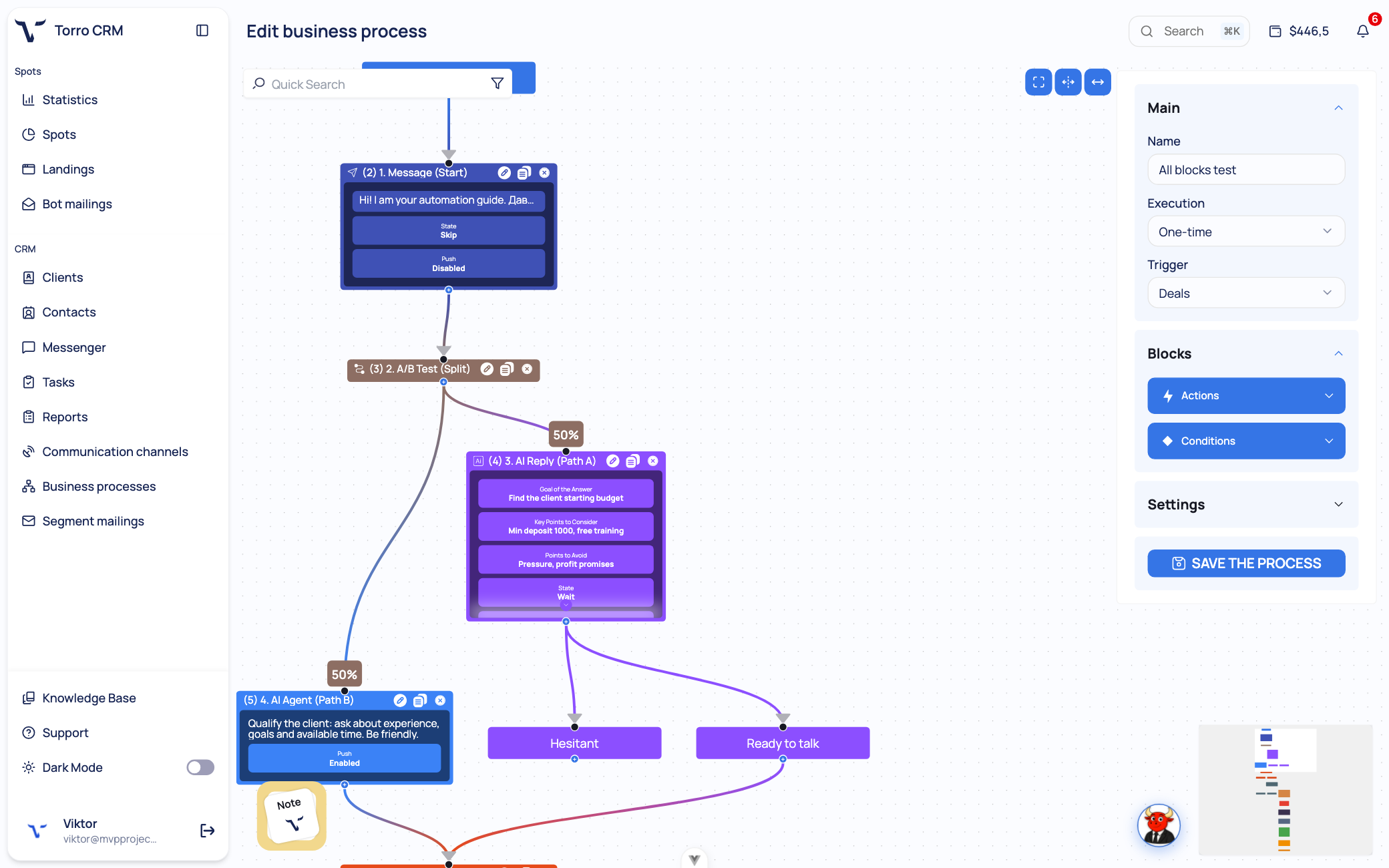 Construtor de automações Torro CRM