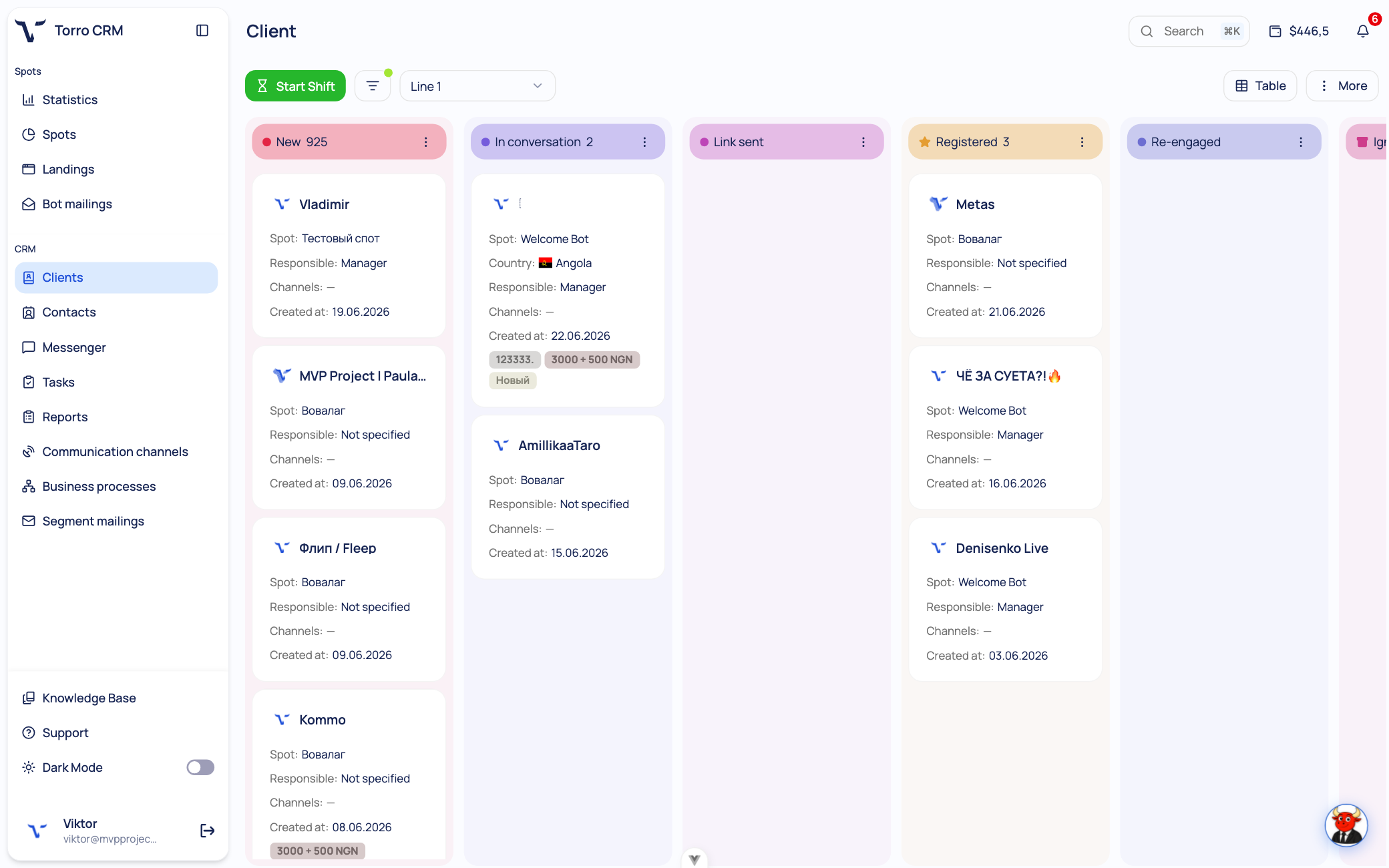 Interface Torro CRM