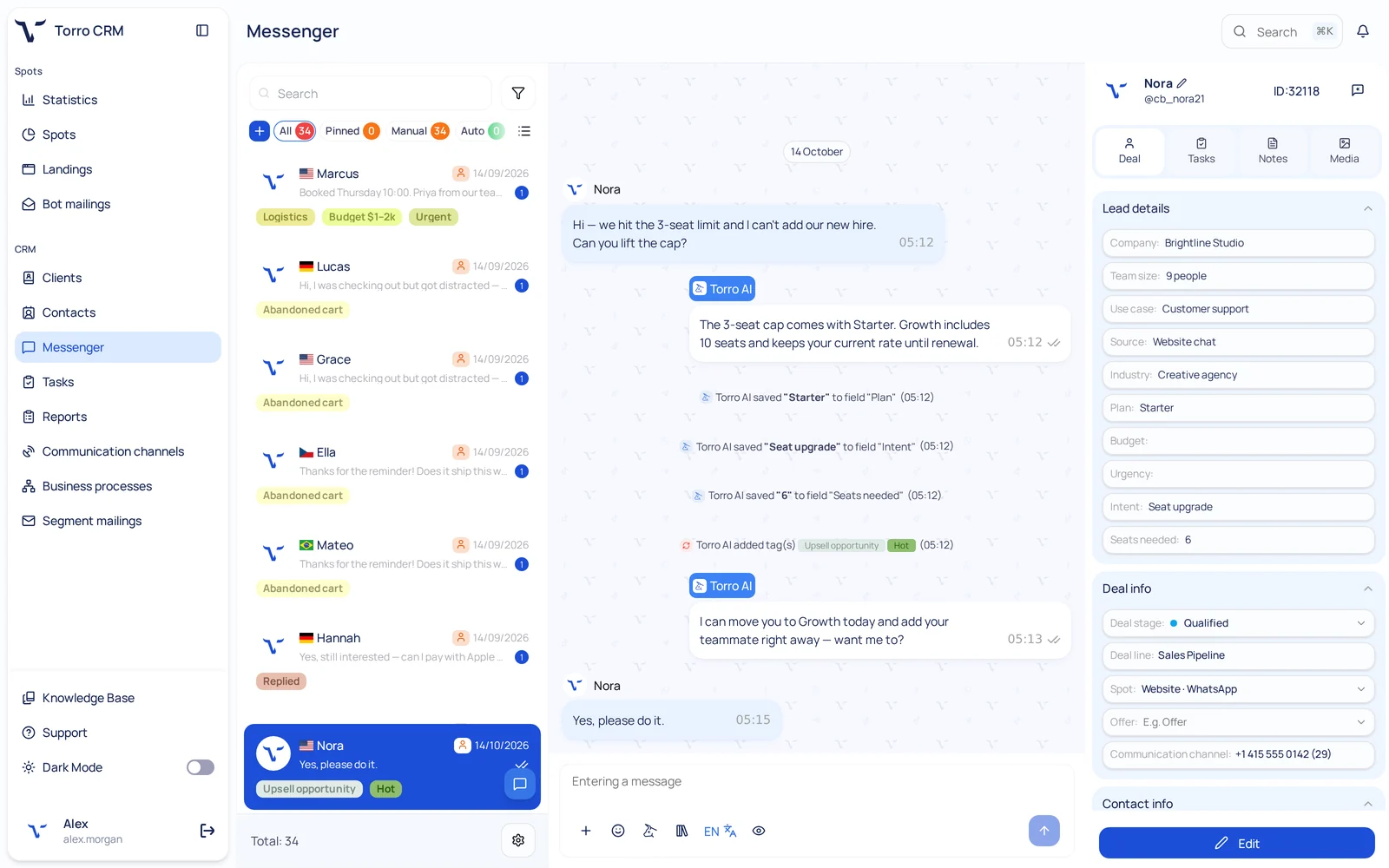 ai customer service that increases sales — ai agent answers a support question and flags an upgrade