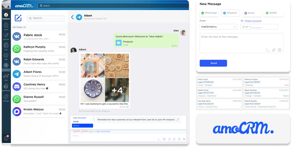 Чаты из мессенджеров внутри интерфейса amoCRM